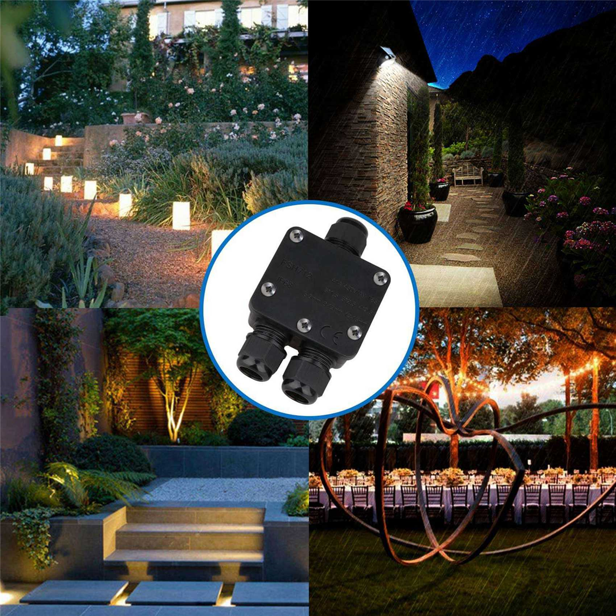 6x Waterproof Junction Box IP68 Outdoor Gland Electrical Junction Box with 3 Cable Connector for 4-15 mm Diameter Cable