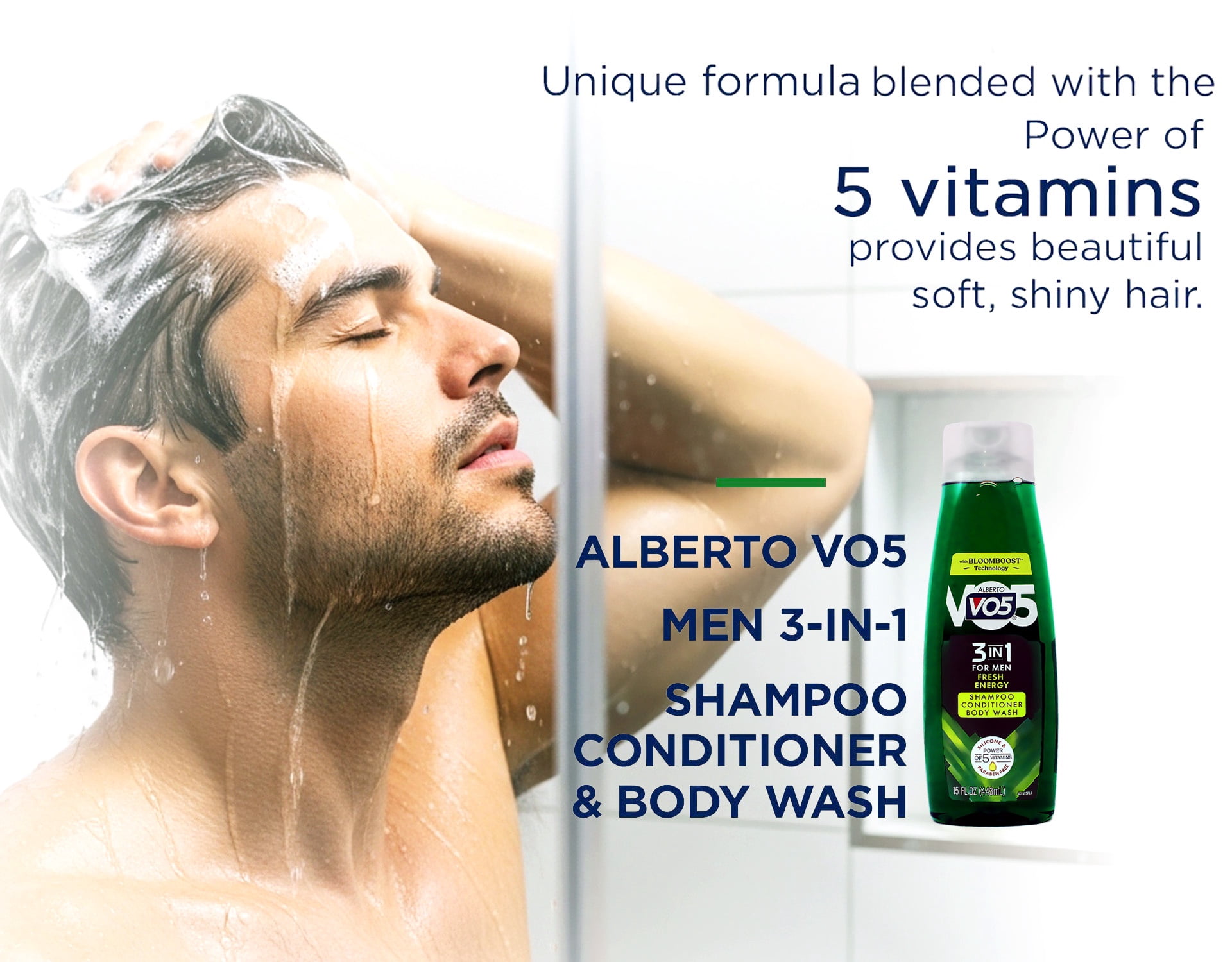Alberto VO5 Men Fresh Energy 3 in 1 Shampoo Conditioner Body Wash, 15 Oz, Pack of 12