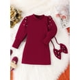 thumbnail image 2 of Bagilaanoe Little Girl Fall Dress Toddler Long Sleeve Mini Dresses Bag 4T 5T 6T 7T Kids Autumn Pearl Dress, 2 of 9