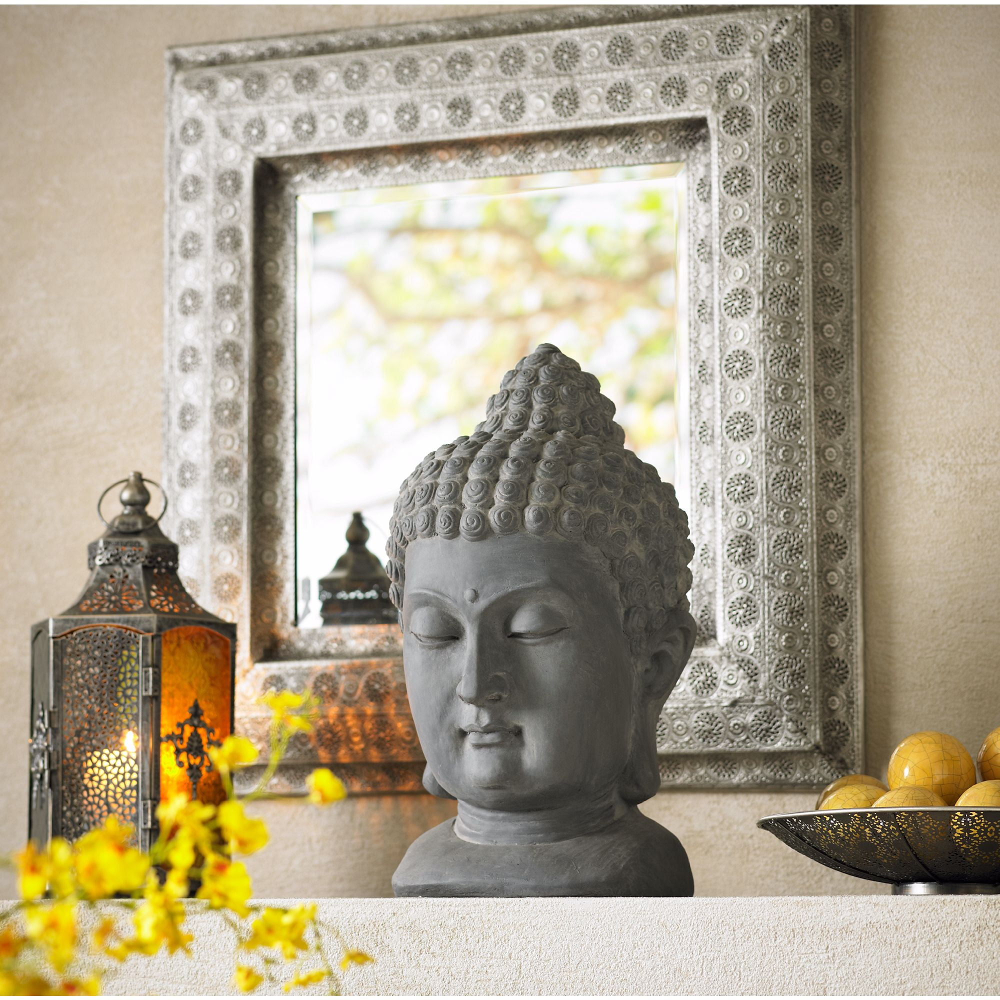 John Timberland Meditating Buddha Head Statue Sculpture Zen Asian Garden Decor Outdoor Front Porch Gray Faux Stone 18 1/2" Tall