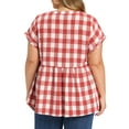 thumbnail image 4 of GRACE & GRANDEUR Women's Plus Size Easter Gingham Tops Plaid Notch Neck Raglan Sleeve Summer Casual Babydoll Peplum Top Blouse 1X Red, 4 of 7