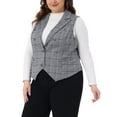 thumbnail image 4 of Agnes Orinda Women's Plus Size Checkered Vest Plaid Button Down Lined Waistcoat Curvy Vintage Office Work Vests with Pocket 2X Grey, 4 of 4