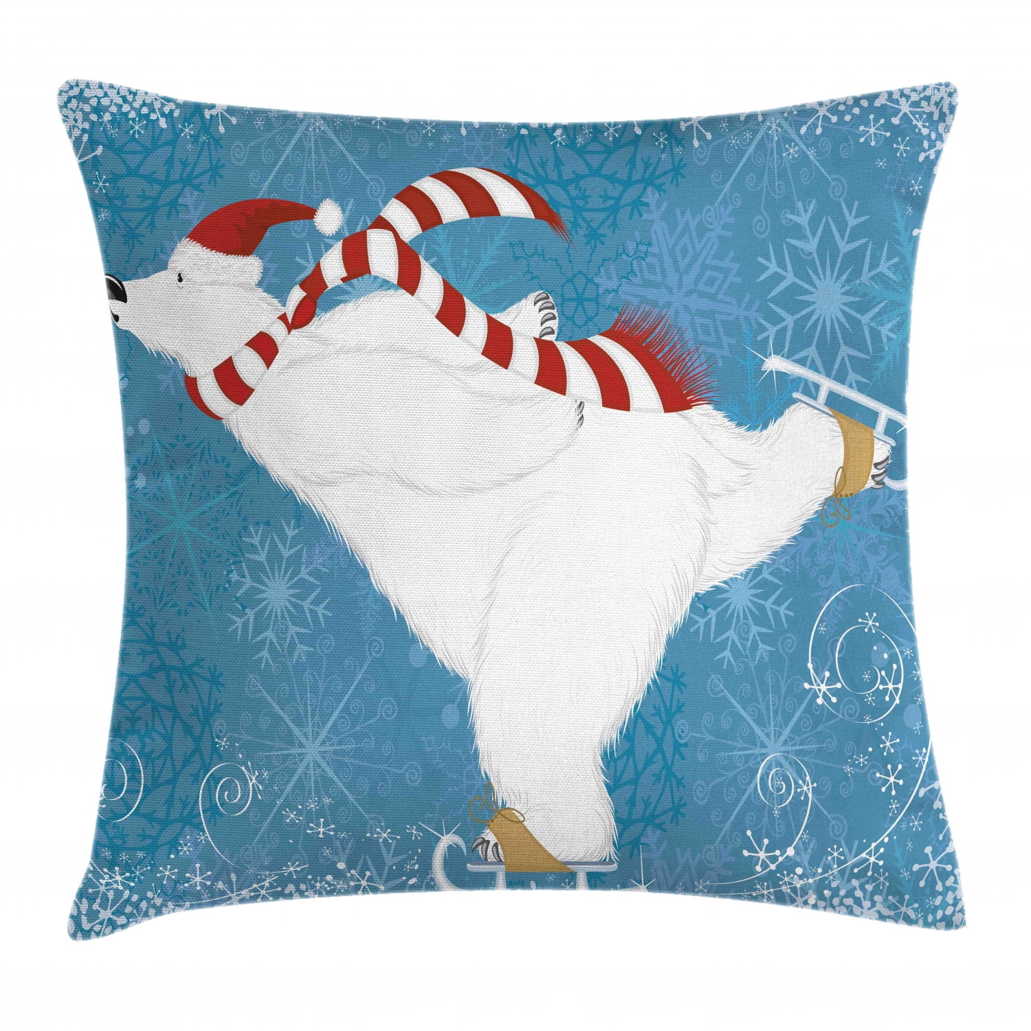 Bear Throw Pillow Cushion Cover, Polar Bear with Christmas Hat and