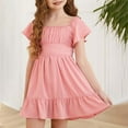 thumbnail image 2 of Coerni Teen Girls Ruffled Dress Flutter Sleeve V Back Sundress Square Neck Elegant Dress for Kids Girls Flowy A Line Dresses, 2 of 5