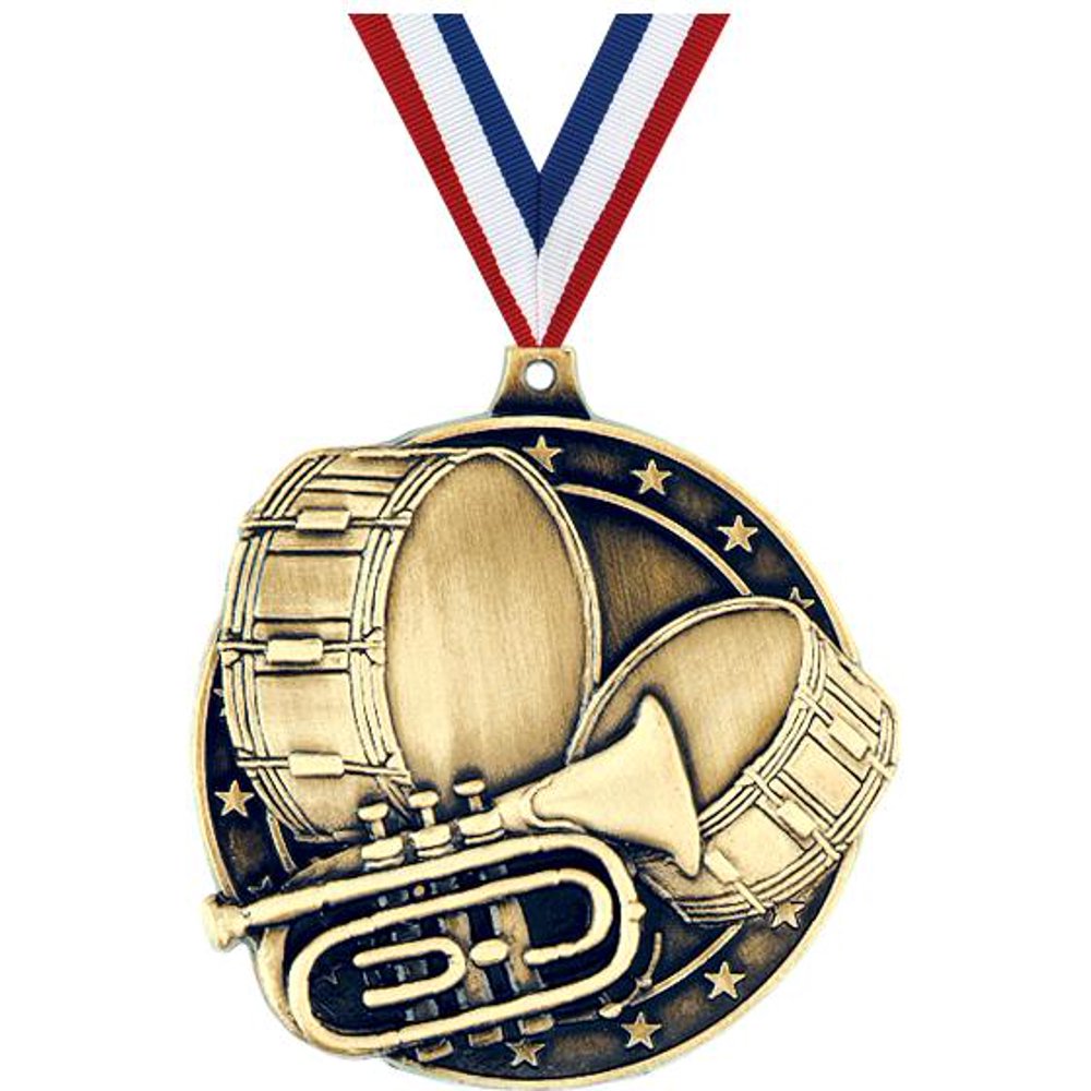 Marching Band Medals, 2" Gold Diecast Marching Band Medal Award 50 Pack