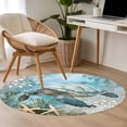 thumbnail image 4 of Sea Turtle Coastal Round Area Rug 3.3 FT, Non Slip Small Entryway Kitchen Mat, Summer Beach Teal Coral Starfish Washable Soft Circular Rug Non-Shedding Door Mat for Bathroom Playroom Kids Room, 4 of 9