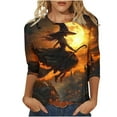 thumbnail image 2 of Xdegoge Halloween 3/4 Sleeve Tops for Women Witch Printed Graphic Tee Shirts Funny Holiday Tops Going Out Outfits Dressy Casual Tunic Blouses, 2 of 5
