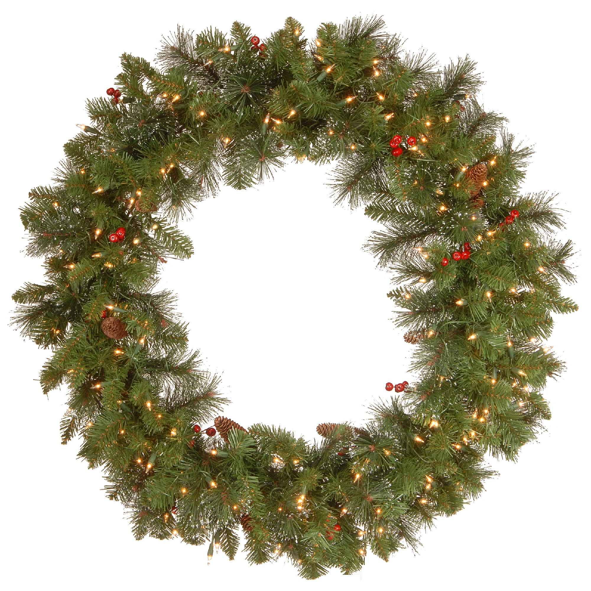 36" Prelit Flocked Crestwood Spruce Christmas Wreath with Pinecones and Berries - National Tree Company