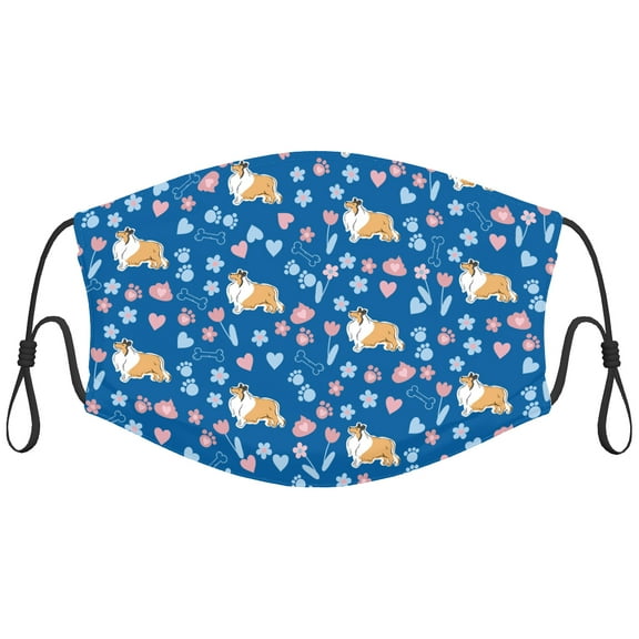 Cute Rough Collie Dog Graphic Printed Cloth Face Masks Reusable Washable Adjustable for Adults (10 PCS)