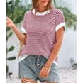 thumbnail image 4 of Womens Crew Neck Casual Sweater Short Sleeve Trendy Spring Summer Top Comfortable Pullover Red White 2XL, 4 of 5