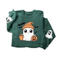 thumbnail image 6 of Womens Halloween Tops Cute Ghost Printed Crew Neck Long Sleeve Trendy Casual Loose Fall Pullover Top Army Green L, 6 of 7
