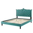 thumbnail image 6 of Platform Bed Frame, Nailhead, Queen Size, Teal Blue, Velvet, Modern Contemporary, Bedroom Master Guest Suite Room, 6 of 10