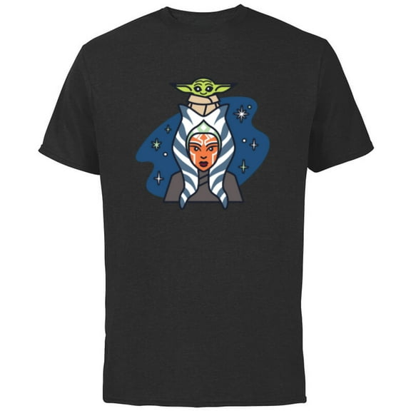 Star Wars Ahsoka Tano and Grogu The Mandalorian Night Cute - Short Sleeve Cotton T-Shirt for Adults - Customized-Black