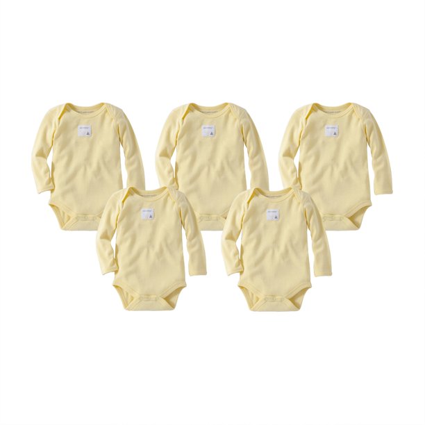 Burt's Bees Baby Organic Long Sleeve Bodysuits, 6M, Sunshine 5Pack