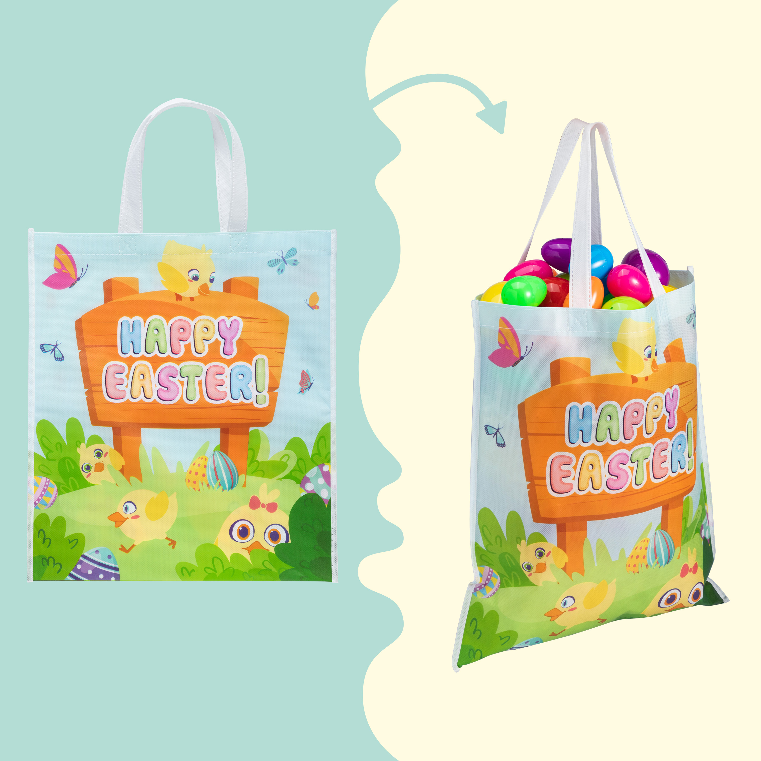 Clysee 6 Pcs Easter Gift Bags 10.2\" X 8.3\" Non Woven Easter Tote Bags With Handle Large Easter