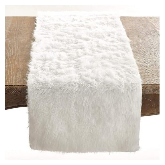 Juneau Faux Fur Table Runner 15 x 90 Inch - White Winter Table Decor for Dining Room, Holiday, Banquets, and Special Occasions