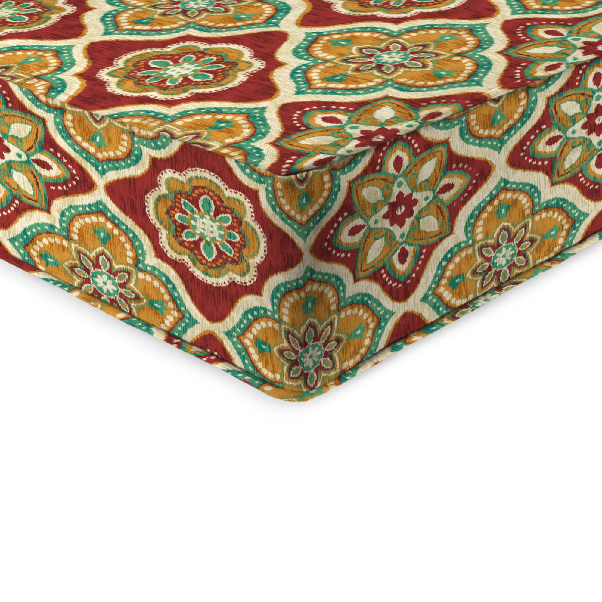 Jordan Manufacturing 46.5" x 24" Adonis Jewel Crimson Medallion Rectangular Outdoor Deep Seat Chair Cushion Set with Welt