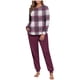 thumbnail image 2 of Conjunto de pijama informal de invierno para mujer, de doble cara, con cuello redondo estampado, manga larga, top anudado a mano, pantalones con cordón ajustable, ropa de casa, blusa de poliéster., 2 of 7