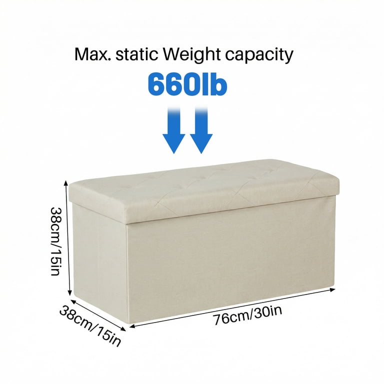CONCETTA 30" Folding Storage Ottoman Bench, Beige photo 2