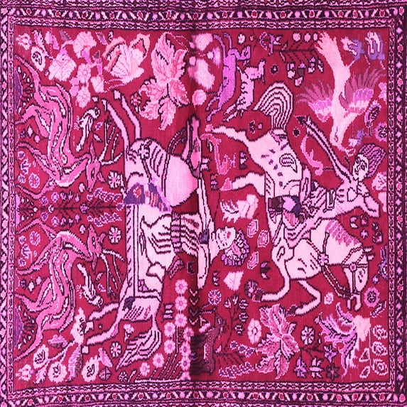 Ahgly Company Indoor Square Animal Pink Traditional Area Rugs, 7' Square