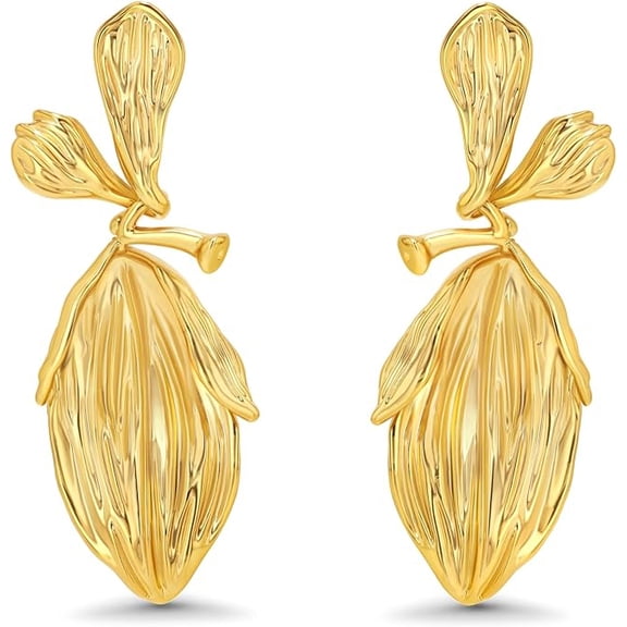 SNGIA 18K Gold Plated Tulip Petal Dangle Earrings for Women, Floral Statement Drop Jewelry