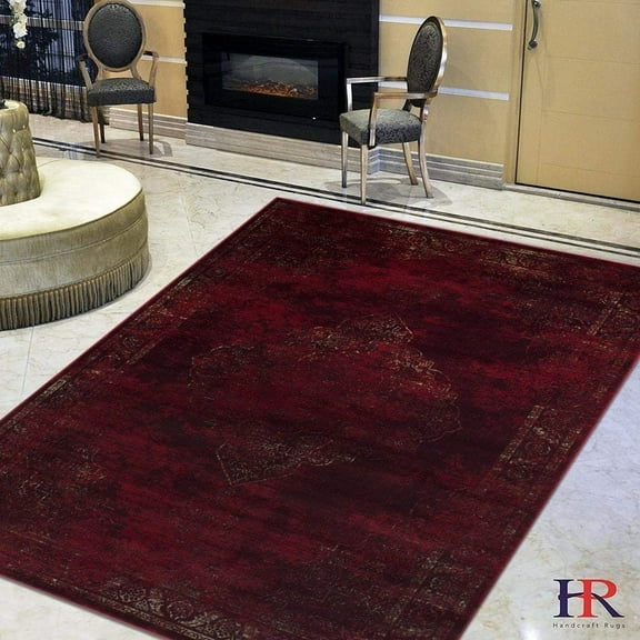 Red/Burgundy/Beige Oriental Distressed - Modern Vintage Design- Abstract Persian Rug