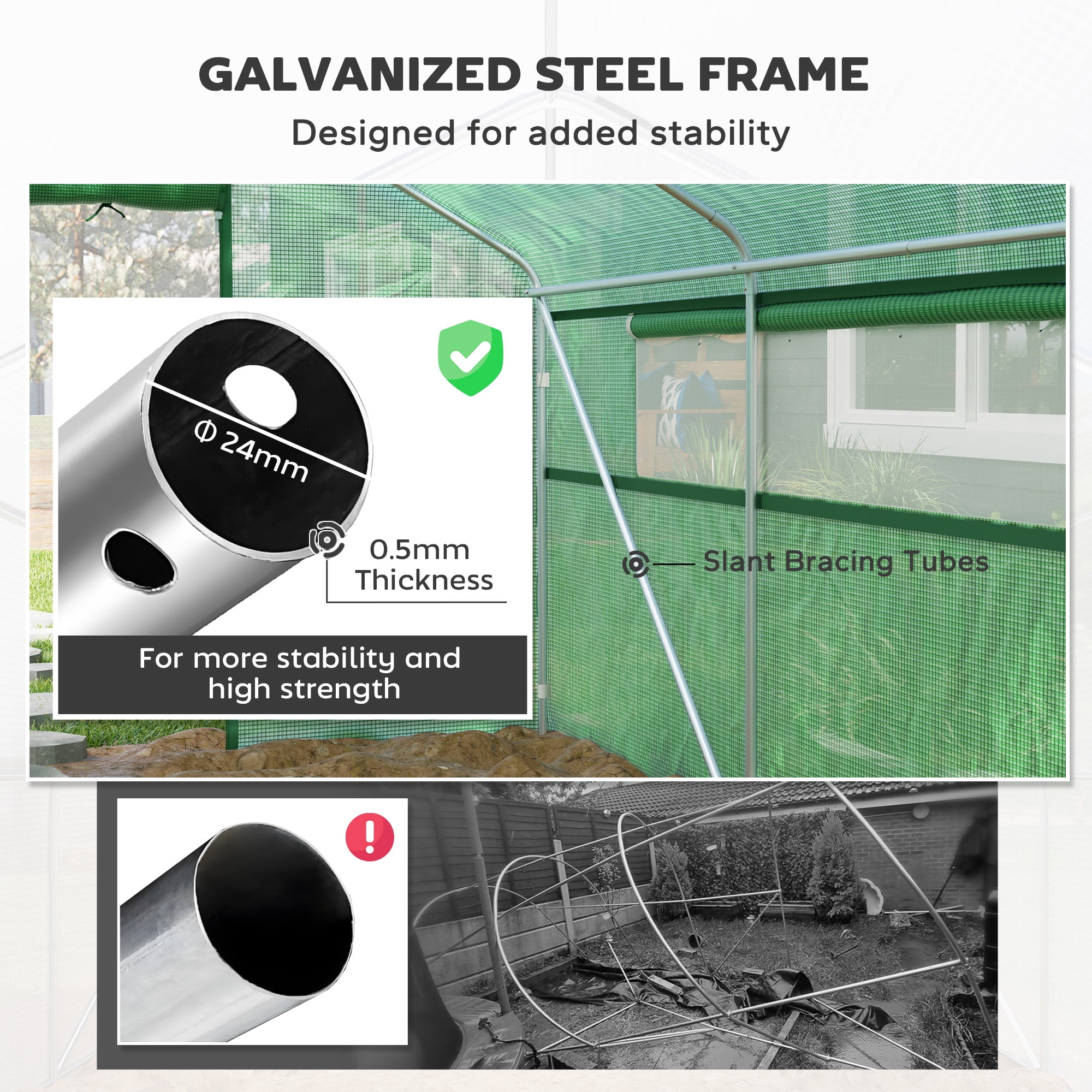 Outsunny 13' x 10' x 6.5' Hoop House Greenhouse with Large Windows, Large Walk-In Tunnel Green House with Upgraded Galvanized Steel Frame, Green