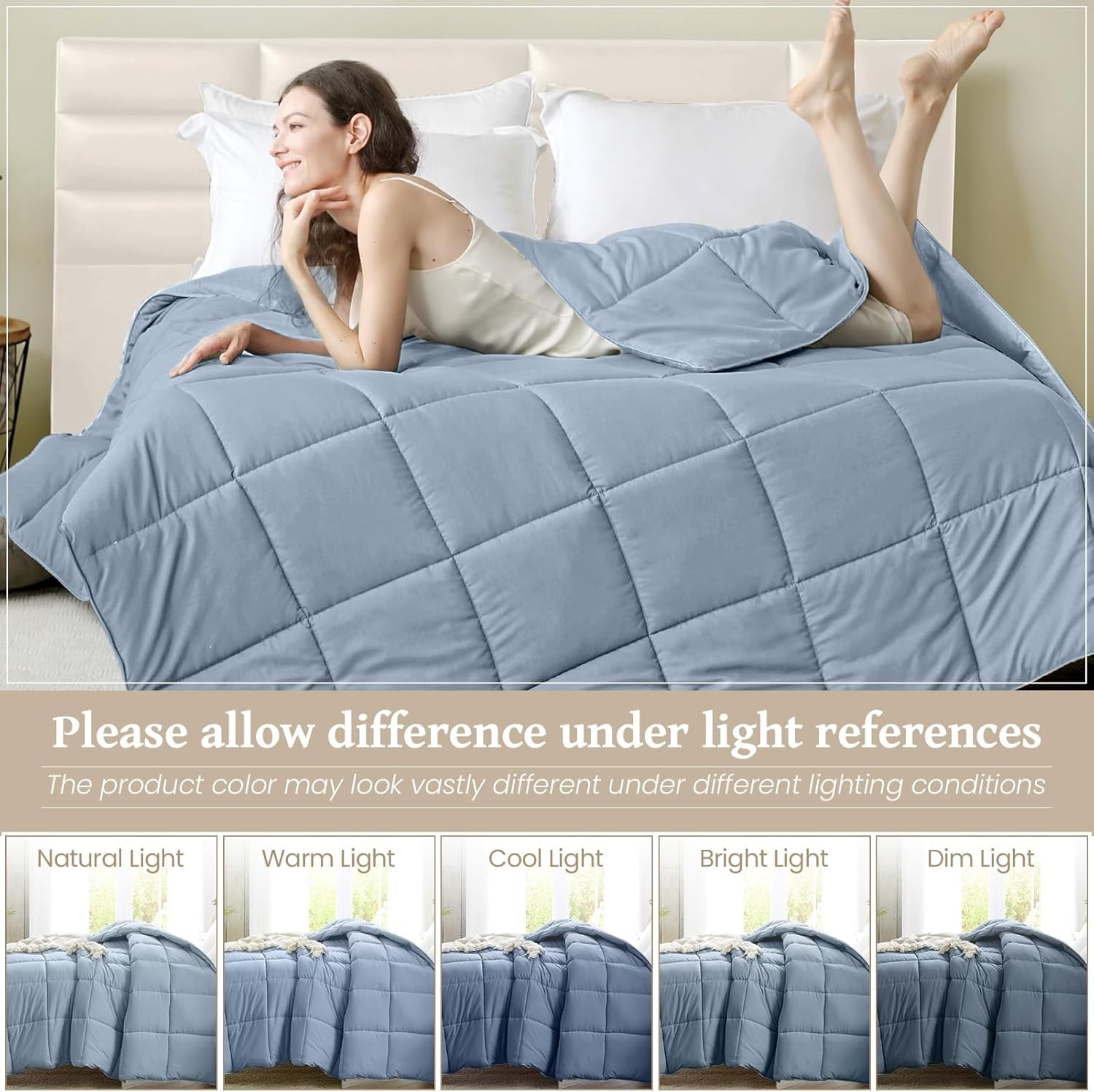 Reversible Lightweight Queen Comforter Down Alternative Blue Grey All Season Quilted Bedding