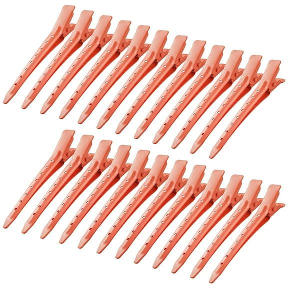 24 Packs Duck Bill Clips, 3.35 Inches Rustproof Metal Alligator Curl Clips with Holes for Hair Styling, Hair Coloring, Orange