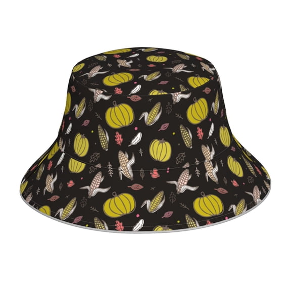 Sikiie yellow Pumpkin Corn Reflective Double-Sided Bucket Hat, Sun Hat, for Gardening, Beaching, Camping, Hiking, Fishing