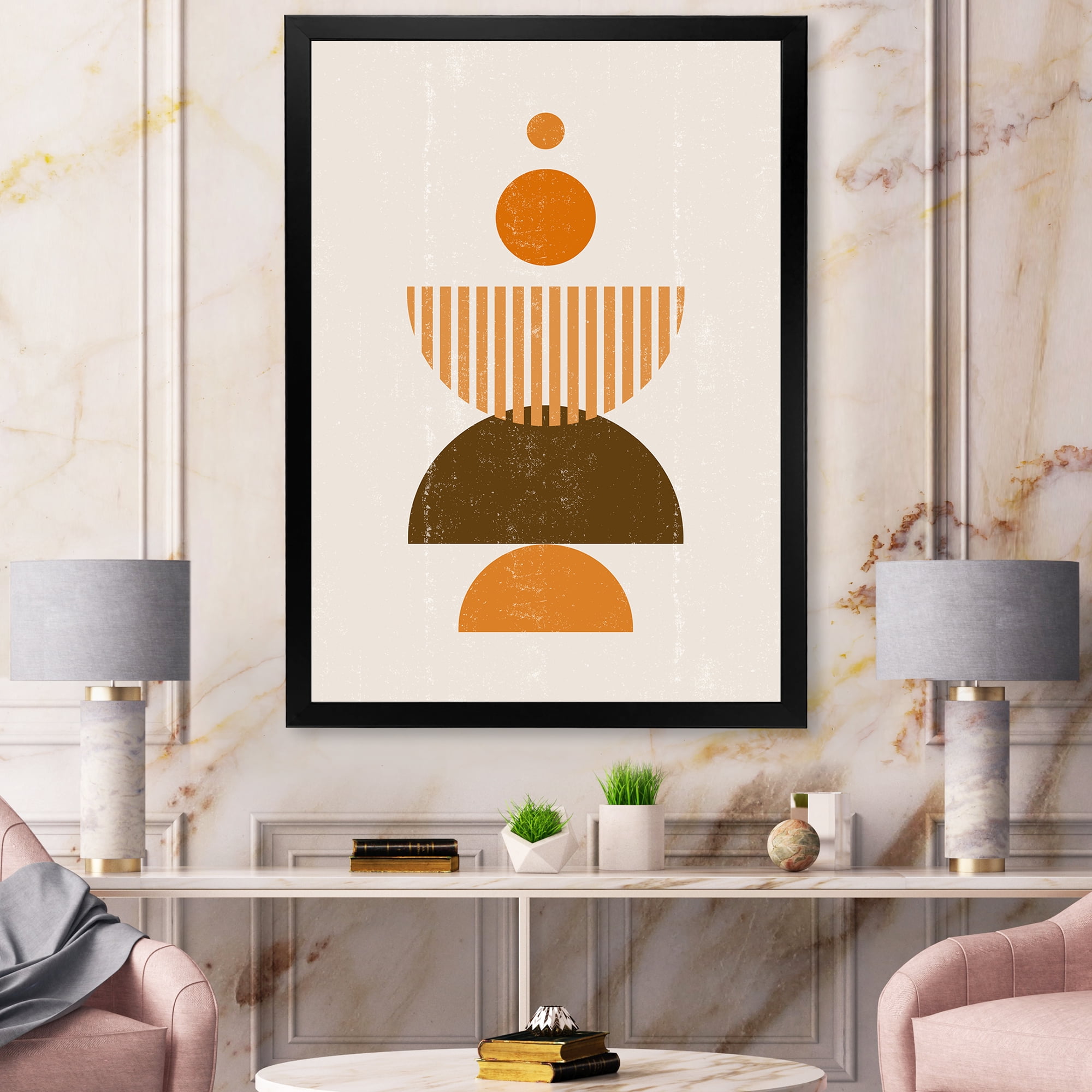 Designart 'Abstract Minimal Moon and Sun In Earth Tones I' Modern Framed Art Print