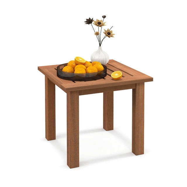 Gymax Table d'Appoint de Patio en Bois Dur, Toutes Saisons, Table d'Extrémité Carrée Bistro pour Extérieur, Jardin