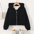 thumbnail image 6 of SNKSDGM Kids Solid Zip Up Hooded Casual Jacket 4-13Y, Long Sleeve Elastic Sweatshirt Coat With Double Big Patch Pockets Loose Cropped Sports Outerwear Girls Black 10-11 Years, 6 of 7
