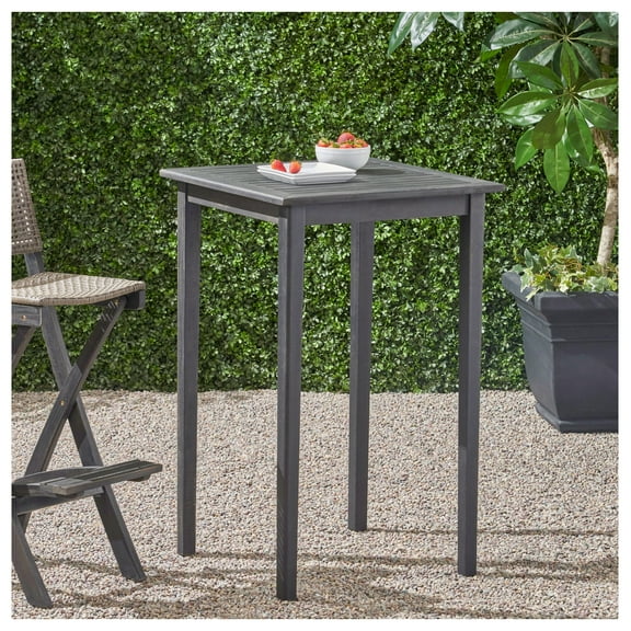 Outdoor Bar Table, Minimalist Wood Square Bistro Table - Dark Gray, 40 Inch Height, Patio Furniture for Kitchen, Dining, or Deck Dark Gray Garden & Outdoor Minimalist Acacia Wood