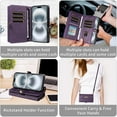 thumbnail image 4 of ELEHOLD Crossbody Wallet Case for iPhone  Air, Shockproof Heavy Duty Luxury PU Leather Flip RFID Blocking Card Slots Shock-Absorbent Protective Cover with Shoulder Strap ,Purple, 4 of 8
