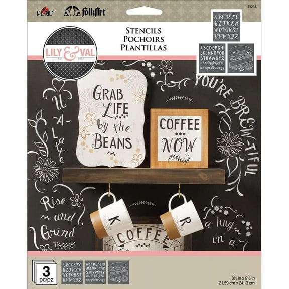 Plaid Folkart Stencil Lily & Val 3pc Mixed Fonts