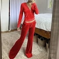 thumbnail image 2 of vigerkar Tracksuit Womens Two Piece Lounge Set Long Sleeve Zip up Hooded Jacket Wide Leg Pants Y2k Sweatsuit Set (Red, M), 2 of 6
