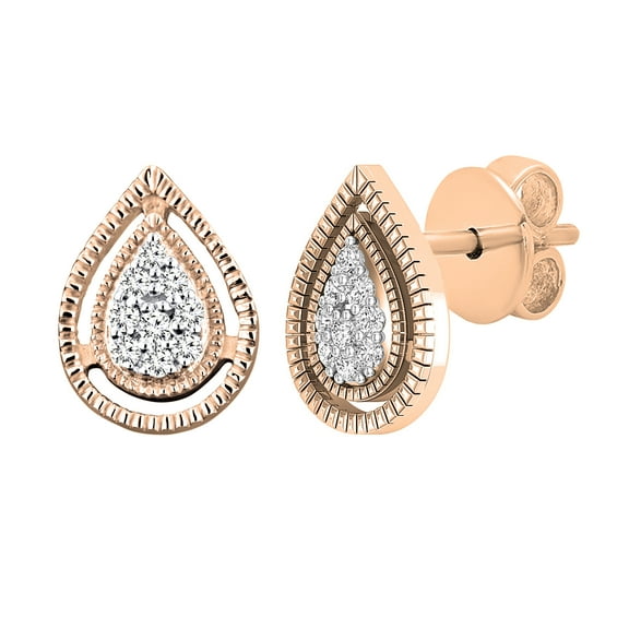 Dazzlingrock Collection Round White Diamond Pear Shape Teardrop Pushback Stud Earrings for Women (0.10 ctw, Color I-J, Clarity I2-I3) in 10K Rose Gold