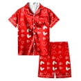 thumbnail image 1 of PMVFHDE Pyjama Fille Imprimé Cœur Pyjama à Manches Courtes avec Boutons et Short Ensemble de Pyjama Maison Rouge, 6-7 Ans, 1 of 4