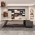 thumbnail image 4 of Designer Vanity Office Desk L Shaped Reception High Quality Boss Computer Desk Organizer Unique Mesa Escritorio Office Furniture My Lux Decor Round, 4 of 9
