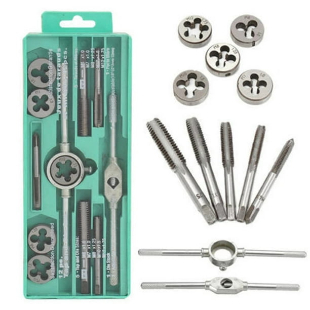12Pcs Metric Tap&Die Set Tap and Die Wrench Kit Screw Tool Alloy Steel