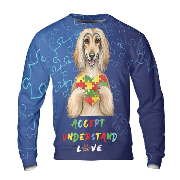 Autism Awareness Afghan Hound Accept Understand Love All Over Print 3D Sweatshirt Unisex Merch Dog Lover - 12003
