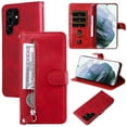 thumbnail image 1 of SaniMore Case for Samsung Galaxy S23 Ultra 6.8" 2023, Zipper Wallet Pocket Caed Slots Retro PU Leather Shockproof Drop-proof Flip Kickstand All-around Protective Shell for Galaxy S23 Ultra, Red, 1 of 8