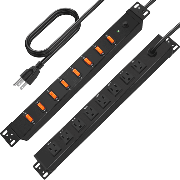 VILONG Horizontal 1U Rack Mount PDU Power Strip 8 Outlet Individual Switches Heavy Duty Surge Protector 6ft Cord for Server Racks