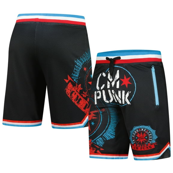 Men's WWE Authentic Black CM Punk In Punk We Trust Sweatshorts