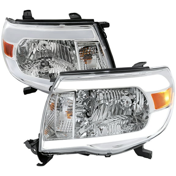 LED Bar Factory Style Headlights (Chrome Housing/Clear Lens) Made for and Compatible with 2005-2011 Toyota Tacoma