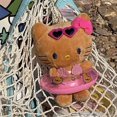 thumbnail image 2 of Una cosa Llavero con colgante de Sanrio hawaiano de Hello Kitty de Kawaii, juguetes de peluche de dibujos animados, anillo de natación marrón y blanco, peluches rellenos, llavero, Regalos vacaciones, 2 of 12