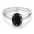thumbnail image 2 of Gem Stone King 2.50 Ct Black Sapphire 925 Silver and 10K Rose Gold Ring Ring (Size 9), 2 of 4