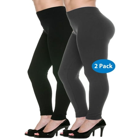 2 PACK Women Fleece Lined Plus Size Full Length Legging Thick Warm Winter Thights Pants XL 2XL (Best Black Legging Pants)