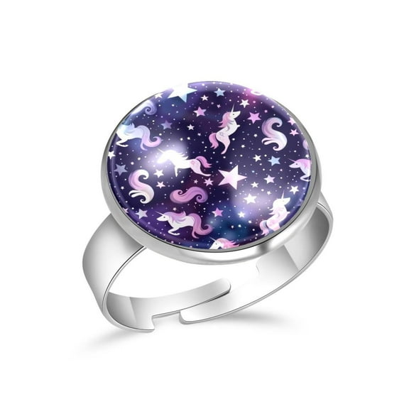 PhooArto Purple Unicorn Stars Stainless Steel Rings for Women, Open Adjustable Ring Promise Ring Jewelry Gifts